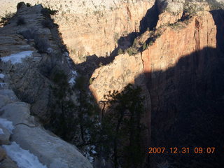 87 6cx. Zion National Park - sunrise Angels Landing hike - view from the top - knife edge