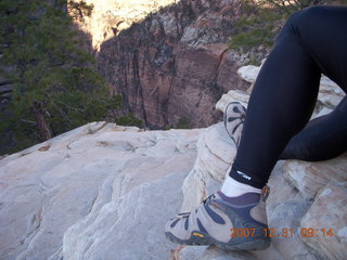 94 6cx. Zion National Park - sunrise Angels Landing hike - my Merrell hiking shoes - view from the top