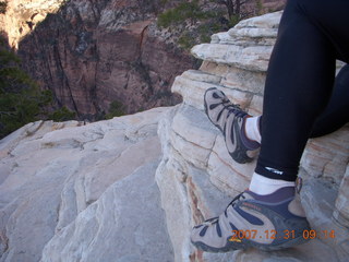 95 6cx. Zion National Park - sunrise Angels Landing hike - my Merrell hiking shoes - view from the top