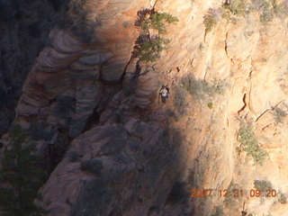 110 6cx. Zion National Park - sunrise Angels Landing hike - view from the top - knife edge with hardy hikers