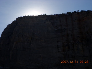 Zion National Park - sunrise Angels Landing hike - view from the top - sunrise about to happen