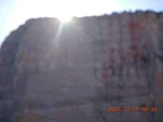 Zion National Park - sunrise Angels Landing hike - view from the top - sunrise happening