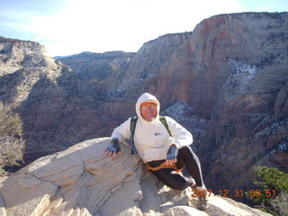 133 6cx. Zion National Park - sunrise Angels Landing hike - Adam - Adam at the top