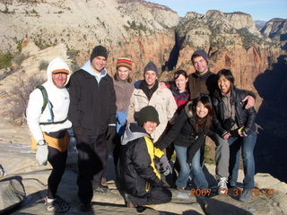 134 6cx. Zion National Park - sunrise Angels Landing hike - many hikers at the top