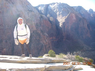 135 6cx. Zion National Park - sunrise Angels Landing hike - Adam at the top