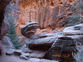 288 6cx. Zion National Park - Angels Landing hike - balanced rock in Refrigerator Canyon