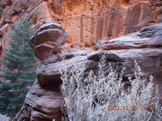289 6cx. Zion National Park - Angels Landing hike - balanced rock in Refrigerator Canyon