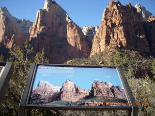 321 6cx. Zion National Park - Patriarchs - sign and rocks