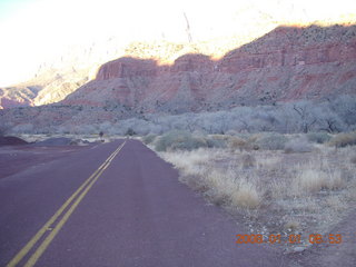 40 6d1. Zion National Park - sunrise Watchman hike - road crossing