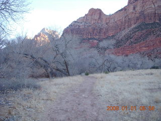 Zion National Park - sunrise Watchman hike - mine is the only car in the parking lot