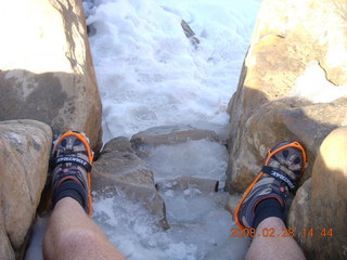 68 6eu. Zion National Park - Angels Landing hike - my Yaktrax - icy path down