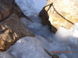 Zion National Park - Angels Landing hike - ice and chains going down