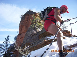 Zion National Park - Angels Landing hike - Adam coming down the icy part