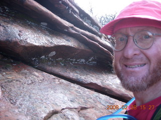 104 6eu. Zion National Park - Angels Landing hike - Adam on scary part with chains