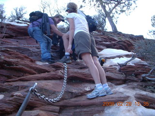 115 6eu. Zion National Park - Angels Landing hike - other hikers from Alaska - chains