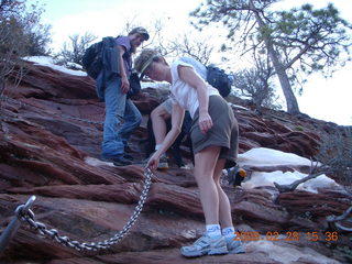 116 6eu. Zion National Park - Angels Landing hike - other hikers from Alaska - chains