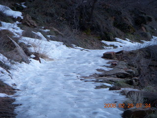 Zion National Park - snowy, icy path to Hidden Canyon