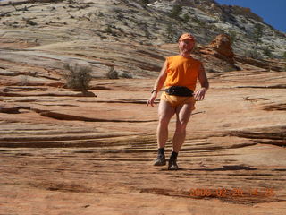 Zion National Park - slickrock hill - Adam coming down
