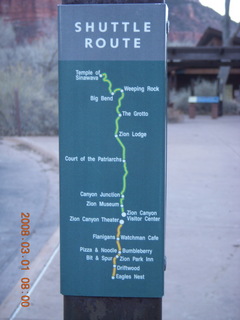 Zion National Park - shuttle-bus route sign