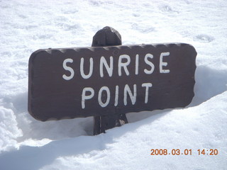 Bryce Canyon - Sunrise Point sign in the snow