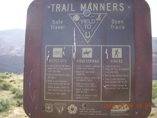 Snow Canyon - trail manners sign