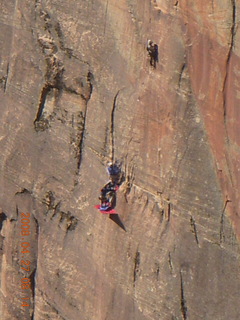 Zion National Park - Angels Landing hike - sheerface with climbers up closer