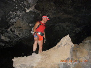 127 6gt. Snow Canyon - Lava Flow cave - Adam with headlamp