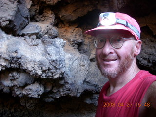 303 6gt. Snow Canyon - Lava Flow cave - Adam with headlamp