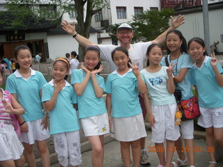 eclipse - Shanghai - Zhu Jia Jiao village - girls joining us for Tai Chi and Adam