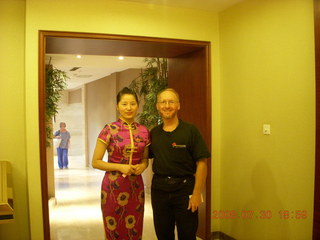 113 6kw. eclipse - Jiayugan - VIP greeting at hotel - Adam and beautiful greeter