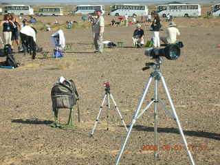 190 6l1. eclipse - Jiayuguan - Gobi Desert - getting ready for eclipse - Bill's camera and mine