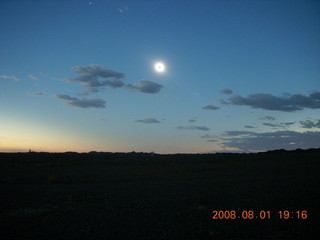 eclipse - Jiayuguan - Gobi Desert - total eclipse with corona and landscape and planets Mercury and Venus