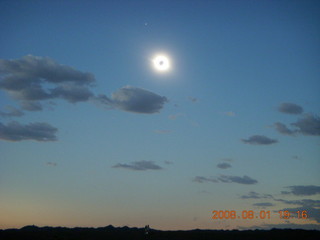 eclipse - Jiayuguan - Gobi Desert - total eclipse with corona and landscape and planet Mercury