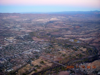 aerial - pre-dawn Cottonwood area with Verde River