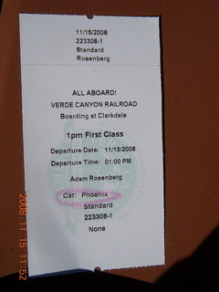 174 6pf. Verde Canyon Railroad - train ticket