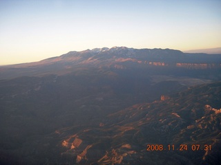 22 6pq. aerial - Arches area at sunrise - LaSalle Mountains