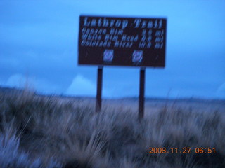 Canyonlands National Park - Lathrop trail hike - pre-dawn trail sign