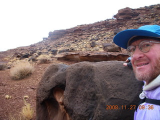 95 6pt. Canyonlands National Park - Lathrop trail hike - Adam and interesting rock