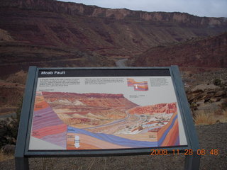 25 6pu. Moab Fault sign seen from road in Arches National Park