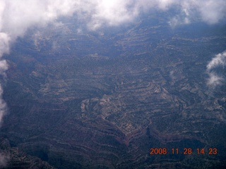 aerial Cataract Canyon amid clouds