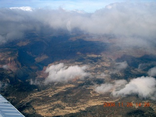 aerial Cataract Canyon amid clouds