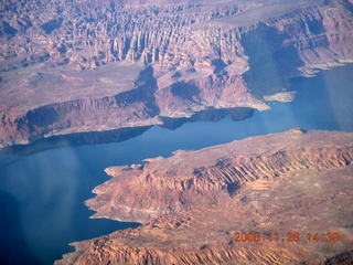 aerial Lake Powell amid clouds