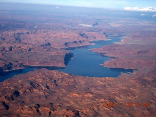 aerial Lake Powell area amid clouds