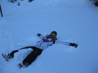 92 6qg. beth's Saturday zion-trip pictures - Zion National Park - Angels Landing hike - Debbie making snow angel