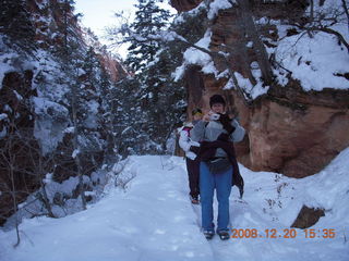 Zion National Park - Angels Landing hike - Debbie making snow angel