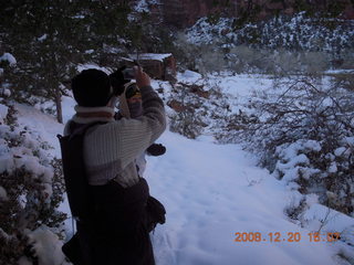 115 6ql. Zion National Park - Angels Landing hike - Beth taking a picture