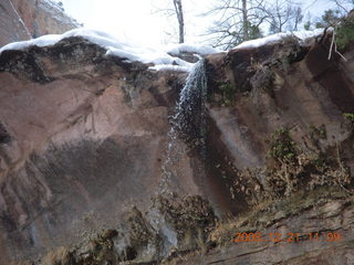 137 6qm. Zion National Park - Emerald Pools hike - icy waterfall