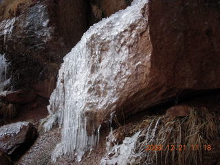 158 6qm. Zion National Park - Emerald Pools hike - icicles on the rocks