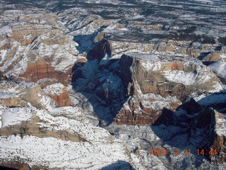 aerial - Zion National Park with Angels Landing in lower left corner