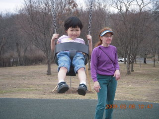 426 6t8. Cecelia and Betsy at the swings